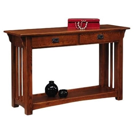 Amazon.com: Mission Style Furniture Oak Finish Wood Accent Table with 2 Drawers Solid for ...