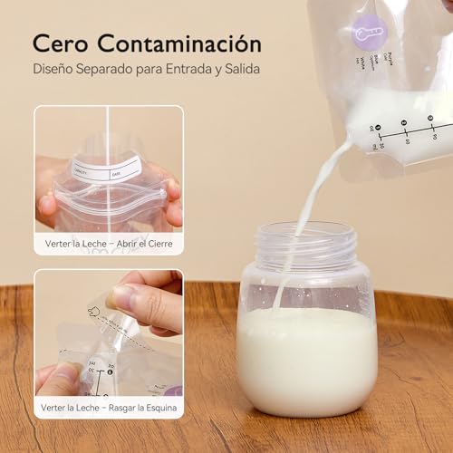 Momcozy Bolsas para Leche Materna, Bolsas con Indicador de Temperatura para Lactancia, Bolsa Desechable Autoportante 6 oz, Bolsas para Congelar con Cierre Seguro, 50 pzas