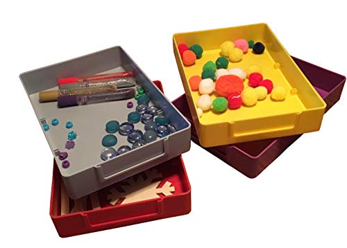Craft and Hobby Storage Trays, For Organization, Crafting, School and Art, with 2 Dividers, 4/pk Multicolor