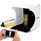 Portable Photo Studio Light Box for Jewellery and Small Items Portable Folding Photography Photo Lighting Studio Box Booth Shooting Tent Kit (2x20 LED Lights 6 Colors Backdrops)