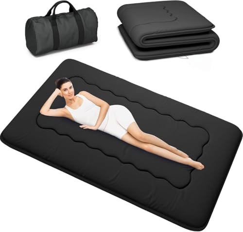 Kiseely Portable Folding Futon Mattress, Japanese Folding Tatami Mattress, Portable Sleeping Mat for Dormitory with Bag and Strap, Floor, Roll Up Camping (Black HY1, 120 x 200 cm)