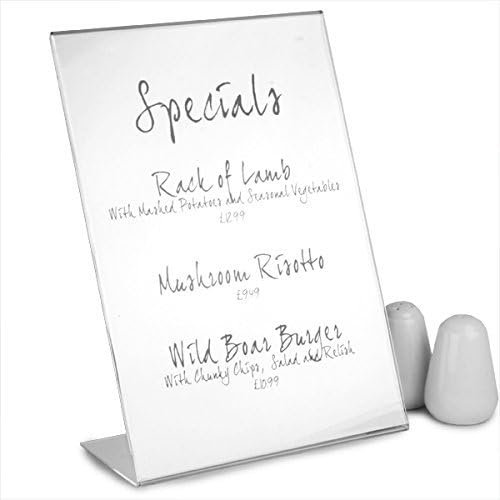 Perspex Angled Menu Holder A4 | Lean Back Menu Holder, Portrait Menu Holder, A4 Sign Holder, Menu Display Holder, Table Top Sign Display by Mileta Signs