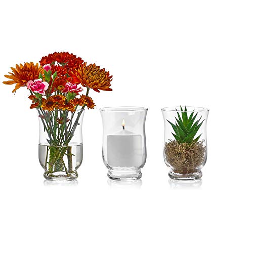 Set of 3 Glass Hurricane Vases 6 Inch Tall x 4 Inch Opening - Multi-use: Pillar Candle Holder, Flower Vase - Perfect as a Wedding Centerpieces, Home Decoration - Thumbnail 3