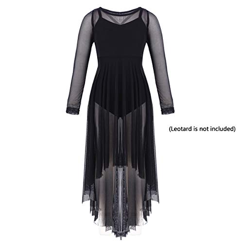 dPois Big Girls' Long Sleeve High-Low Hem Lyrical Praise Dance Mesh Dress Liturgical Dancewear Black 12 - Thumbnail 3
