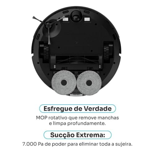 Robô Aspirador de Pó e Passa Pano KABUM! smart K1000 - Mapeia a Laser, 2 MOPs, até 7000Pa, Alexa/Google, BT, Bivolt, Preto - KSAR1000PT