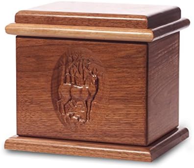 Cremation Urn - Deluxe Oak Wood with Black Walnut Stain - Deer Carving