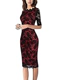 MABELER Women Haf Sleeve Vintage Floral Crochet Lace Cocktail Party Pencil Dress