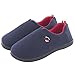 Men's Comfort Polar Fleece Slip on Slippers Color Block Memory Foam House Loafers Shoes w/ Indoor, Outdoor Sole,Navy Blue,Large / 11-12 D(M) US