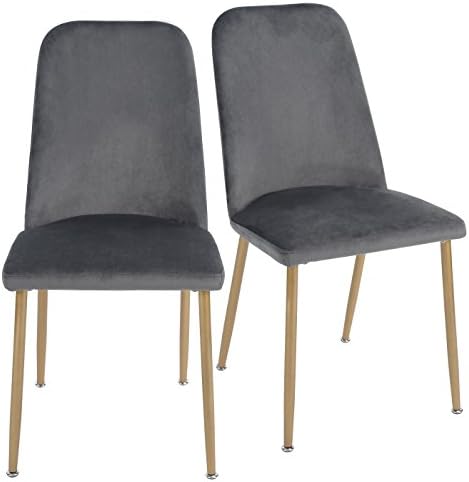 EGGREE Set of 2 Modern Soft Velvet Chairs Dining Side Chairs with High Backrest and Padded Seat, Soild Metal Legs in Spray Gold Finish, Grey