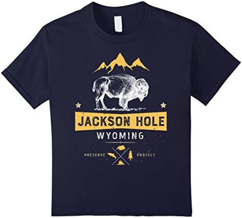 Kids Jackson Hole Wyoming Vintage Bison Buffalo T Shirt Men Women 12 Navy