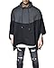 Demetory Men's Color Block Oversized Batwing Sleeves Hooded Poncho Cape Black XX-Large