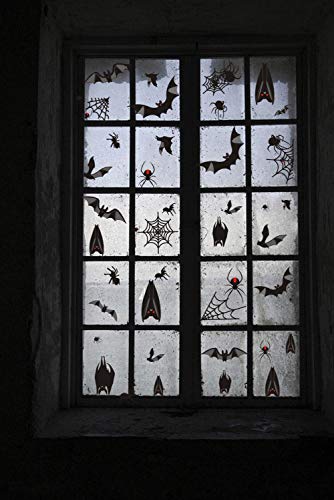IARTTOP Halloween Bats Wall Decal, Window Clings Sticker with Bats Spider Spiderweb, Spooky Bats Sticker for Halloween Party Supplies (58 pcs)