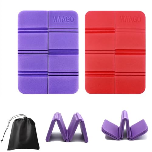 zalati Foam Sit Mat 2pcs Portable Seat Pad Folding Sitting Cushion with Carry Bag for Camping Hiking Outdoor Travel - 1pcs Red & 1pcs Purple