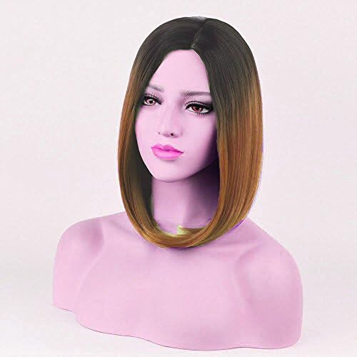Beshiny Bob Wig Ombre Wigs Dark Roots Brown Short Straight Synthetic Hair Middle Part None Lace Daily Party Wig for Women (Brown)