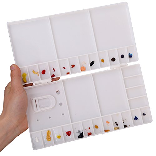 Transon Large Folding Paint Pallet Box 33 Wells for Watercolor,Gouache and Oil Paint with 1 Paint Brush