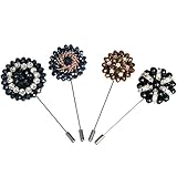 kilofly Men's Bead Lapel Pin Wedding Suit Boutonniere Stick, Value Set of 4