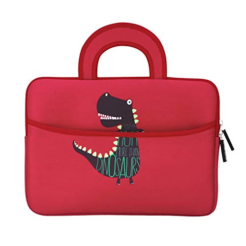 MoKo 7-8 Inch Kid Sleeve for Amazon Tablet, Neoprene Case Bag Fits Fire HD 8, Fire 7 Tablet, Fire 7 Kids Edition 2019/2017, Kindle E-Reader, Kindle Oasis 2017, Boogie Board Jot 8.5 - Dinosaur Red