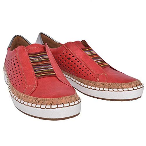 image for TnaIolral Women Casual Hollow-Out Shoes Round Toe Slip On Flat with Sn