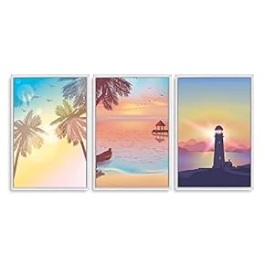 Framed Canvas Wall Art - Romantic Beach - Canvas Prints Home Artwork Decoration for Living Room,Bedroom - 16"x24"x3 Panels