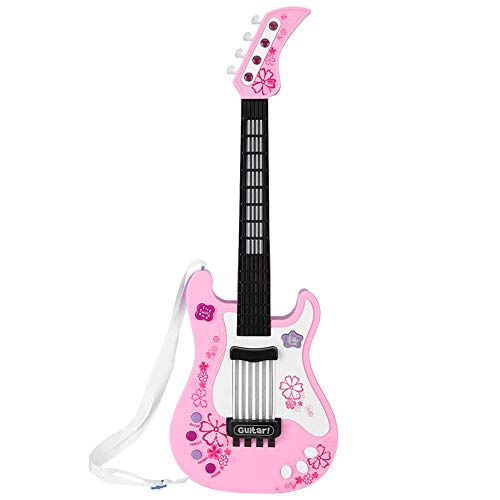 VGEBY1 Guitar Toy, Multi-Functional Bass Guitar Instrument Toy with Light for Children Baby(Pink)