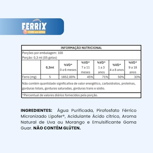 KIT 2X FERRIX (Ferro infantil) 30ml - Flora Nativa Sabor:Morango