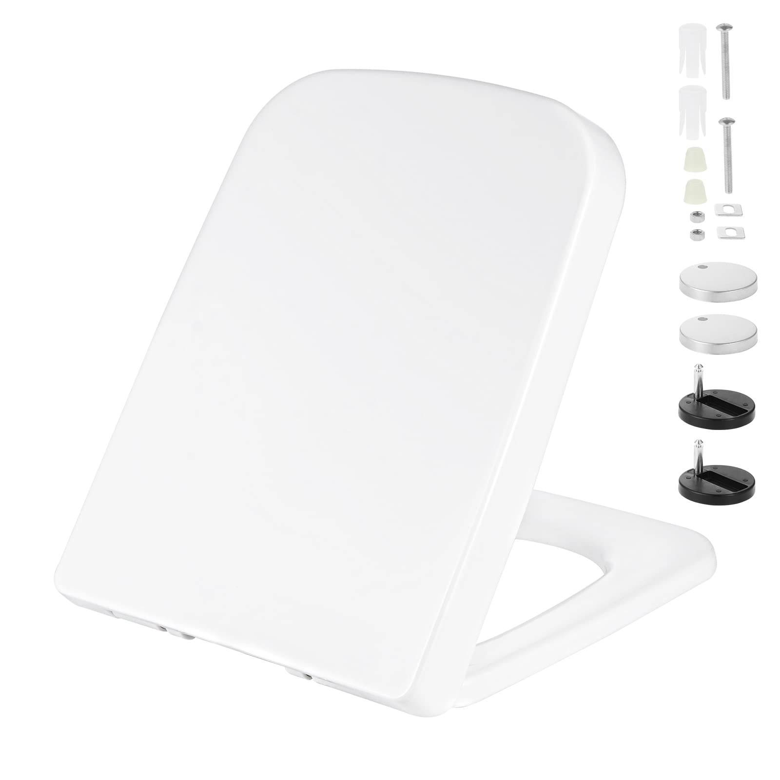 Kinsinder Square Shape White Toilet Seat, Soft Close Toilet Seat with Quick Release for Easy Clean Easy Installation, Simple Top Fixing, Anti-Bacterial Standard Toilet Seats with Adjustable Hinges