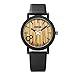 CUCOL Eco Faux Wooden Dail Leather Band Watches for Men and Women Casual Style Black Color
