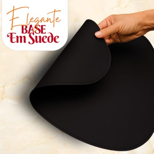 Jogo Americano Sousplat em Couro Ecológico Preto Formato Orgânico Impermeável, Resistente e Fácil de Limpar, Elegante para Mesa Posta e Decoração (6)