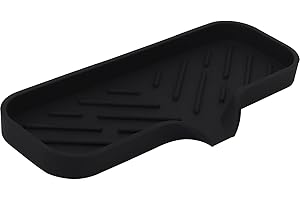 YASMEN Silicone Bathroom Soap Dishes, Sponge Holder for Kitchen Sink, Shower Soap Holder with Drain, Soap Dispenser Tray, Soap Dish for Bottle, Cup, Sink or Counter Organizer - Black 9" x 3.15"