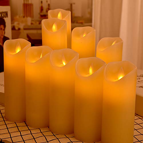 OSHINE Flameless Candles Set of 9 Ivory Dripless Real Wax Pillars
