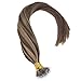 VeSunny 14inch Nano Ring Hair Extensions Pre Bonded Bead Tip Hair Extensions Dark Brown Highlights Blonde Nano Ring Tips 50strands/pack