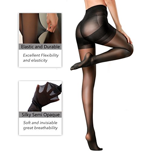 Reinforced Toe Shaping Pantyhose Control Top Semi Opaque Tights Push Up Hosiery (Small, Black) - Thumbnail 3