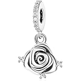 HuooNew 925 Sterling Silver, Cactus Rose, Zircon Heart Dangle Charm Fit for Pandora Bracelet Make DIY Jewelry Gift for Ladies