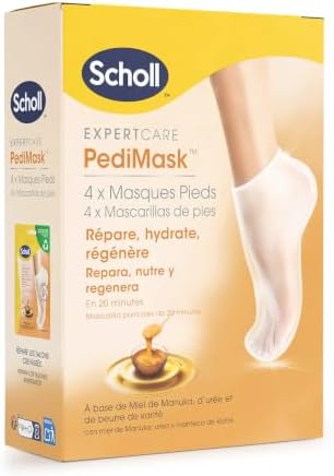 Dr. Scholl’s Masque Hydratant et Réparateur Intensif au Miel de Manuka pour les peaux sèches et fissurées Des Pieds Visiblement plus Lisses en Seulement 20 Minutes - Lot de 4 paires
