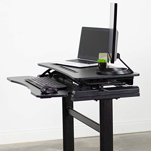 VIVO Black Height Adjustable Compact Sit to Stand Workstation Desktop Converter Monitor Riser with Desk Legs Base | Standing Desk and Frame Combo Package (DESK-KIT-1KK) - Thumbnail 5