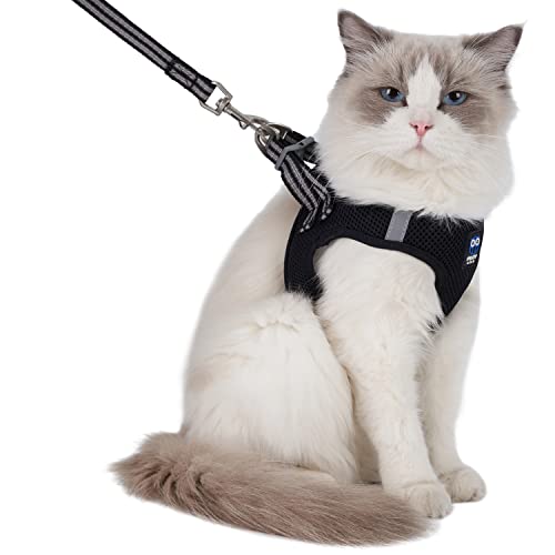 Photo 1 of Balaynor Cat Harness and Leash for Walking Escape Proof, Adjustable Soft Mesh Comfortable Vest Harnesses for Cats, Breathable Reflective Strips Easy to Put on Step-in Kitty Jacket (Black, M)