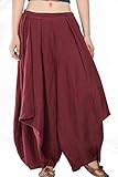 Jiqiuguer Women's Elastic Waist Linen Pleated Loose Baggy Harem Pants