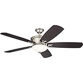 Kichler 56 Inch Crescent 5 Blade LED Indoor Ceiling Fan with Etched Cased Opal Glass in Brushed Nickel with Reversible Walnut