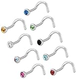 18g Surgical Steel 2.5 mm CZ Crystal Nose Ring Screw