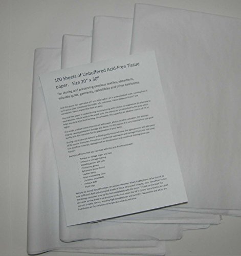 Unbuffered Acid-Free Paper for Storing and Preserving Precious Quilts, Textiles, Linens. 100 Sheets 20 by 30 inches. (4 Pack)