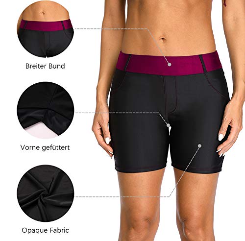 Anwell Boardshorts für Damen Bauchweg Badeshorts Schwimmshorts Basic Schwarz – Bild 3