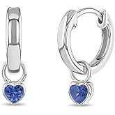 In Season Jewelry Simulated Birthstone Heart Charm Girls Hoop Earrings for Kids - 925 Sterling Silver Little Girl Hoop Earrings - Hypoallergenic & Comfortable with Secure Latch Closure