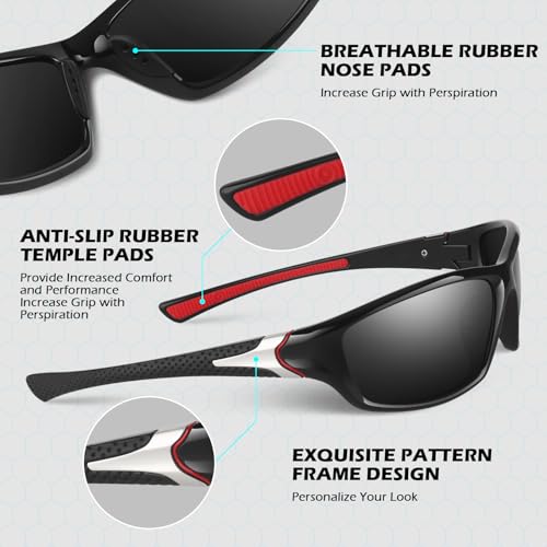 Sunier Polarised Cycling Sunglasses Men Women, Unbreakable Wrap Around Sports Fishing Driving 100% UV400 Sun Glasses