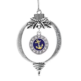 Inspired Silver - Navy Anchor Charm Ornament - Silver Circle Charm Holiday Ornaments with Cubic Zirconia Jewelry 41LPqKBmlGL