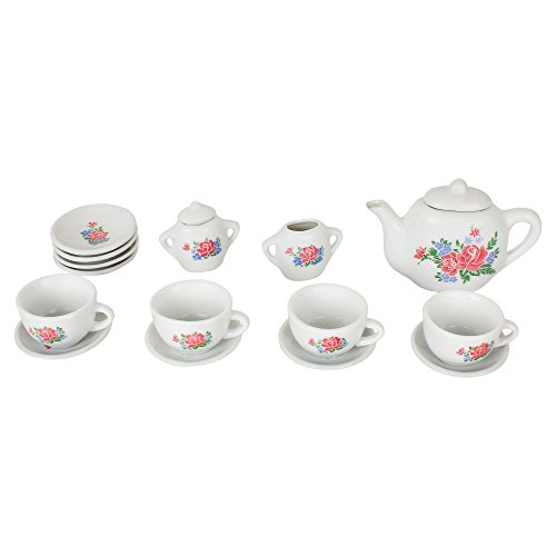 17 Piece Rose Flower Porcelain Ceramic Tea Set Kitchen Playset