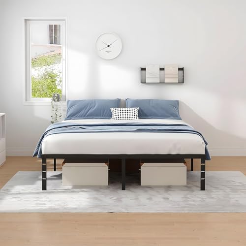 OSLIFE Base Cama Matrimonial，18 Pulgadas de Altura ，Espacio de Almacenamiento Debajo de la Cama, Hierro Metálico Camas，Fácil de Montar, con Gran Capacidad de Carga(135x190CM/53.15x74.8 Pulgadas)