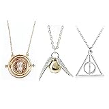 OPENDGO Harry Potter Inspired Necklace Set Time Turner Deathly Hallows Golden Snitch for Harry Potter Fans Gifts Collection or Decorations Magical Cosplay Costume Jewelry Gift (3pcs)