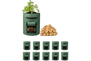 Delxo 10Pack 10 Gallon Potato Grow Bags,Grow Bags for Vegetable with Window, Double Layer Premium Breathable Nonwoven Cloth for Potato/Plant Container/Aeration Fabric Pots with Handles in Green