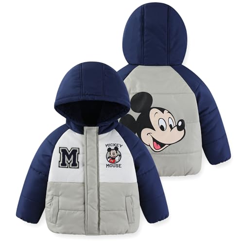Disney Mickey Mouse Boys Color Block Puffer Coat Jacket for Toddler and Big Kids