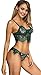 The Victory of Cupid Women 2-Pc Floral Lace Underwear Lingerie Straps Bralette And Panty Set (L, Dark green)